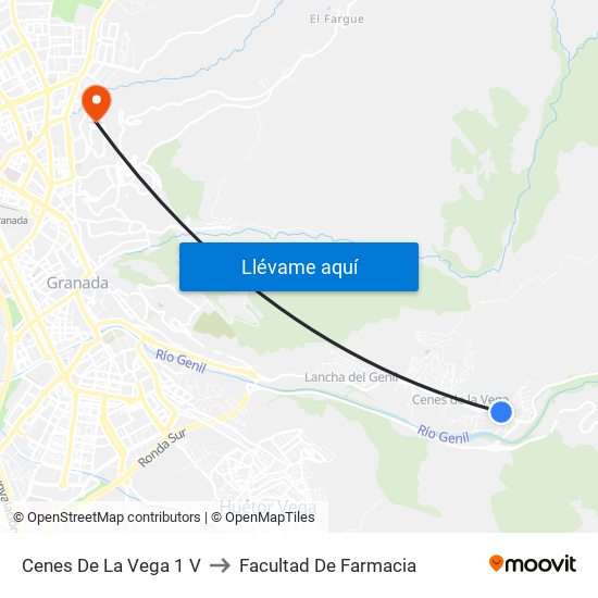 Cenes De La Vega 1 V to Facultad De Farmacia map