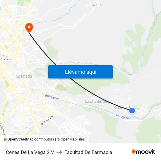 Cenes De La Vega 2 V to Facultad De Farmacia map