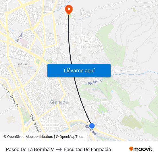 Paseo De La Bomba V to Facultad De Farmacia map