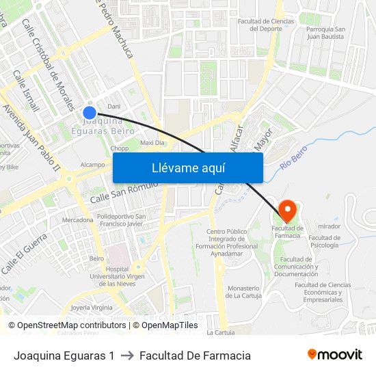 Joaquina Eguaras 1 to Facultad De Farmacia map