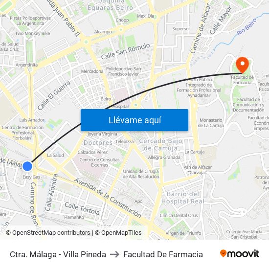 Ctra. Málaga - Villa Pineda to Facultad De Farmacia map