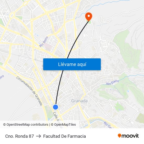 Cno. Ronda 87 to Facultad De Farmacia map