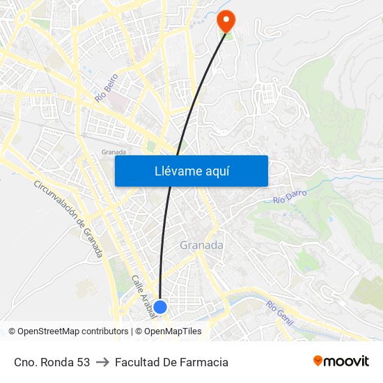 Cno. Ronda 53 to Facultad De Farmacia map