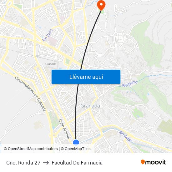 Cno. Ronda 27 to Facultad De Farmacia map