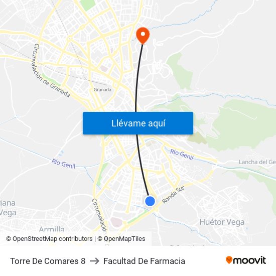 Torre De Comares 8 to Facultad De Farmacia map