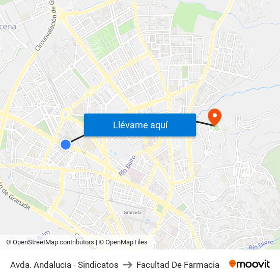 Avda. Andalucía - Sindicatos to Facultad De Farmacia map