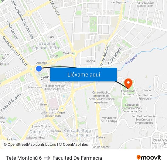 Tete Montoliú 6 to Facultad De Farmacia map