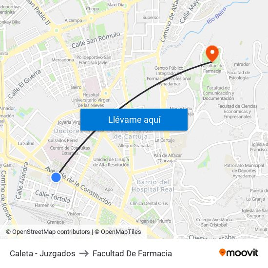 Caleta - Juzgados to Facultad De Farmacia map