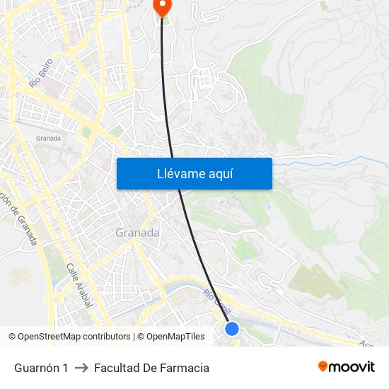 Guarnón 1 to Facultad De Farmacia map