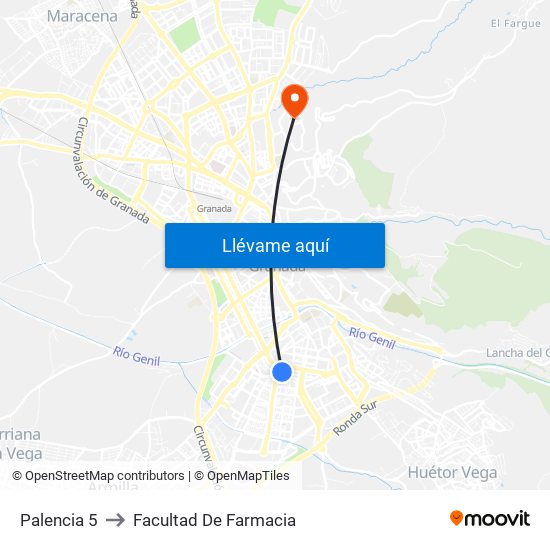 Palencia 5 to Facultad De Farmacia map