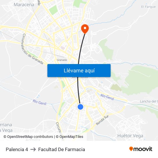 Palencia 4 to Facultad De Farmacia map
