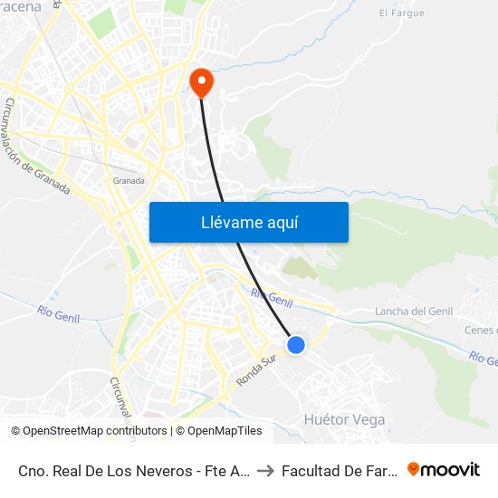 Cno. Real De Los Neveros - Fte Aconcagua to Facultad De Farmacia map