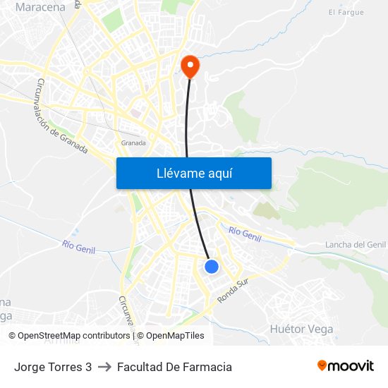 Jorge Torres 3 to Facultad De Farmacia map