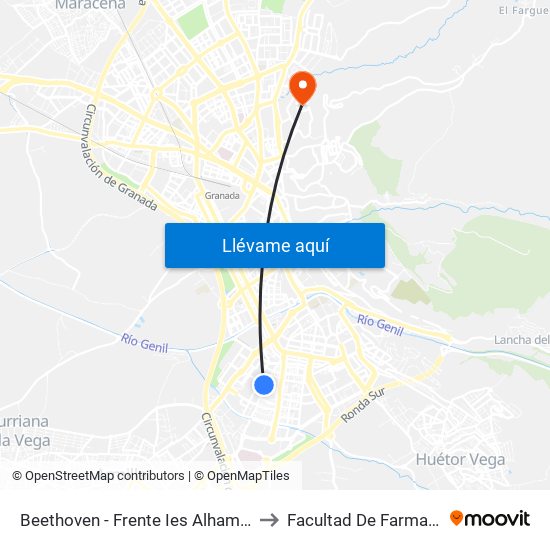 Beethoven - Frente Ies Alhambra to Facultad De Farmacia map