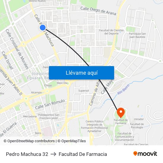Pedro Machuca 32 to Facultad De Farmacia map