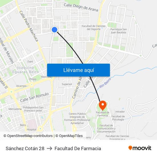 Sánchez Cotán 28 to Facultad De Farmacia map