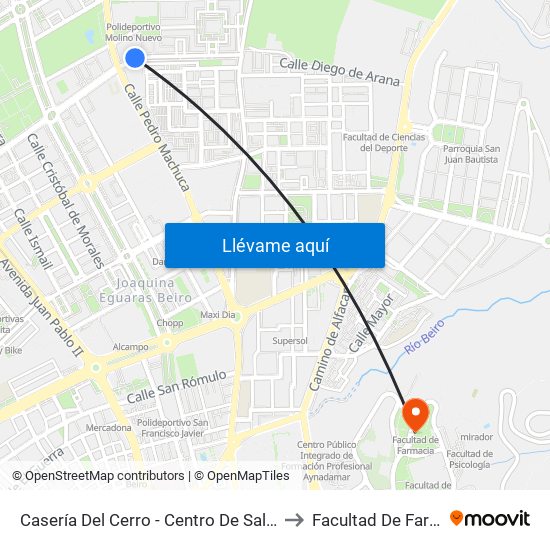 Casería Del Cerro - Centro De Salud Cartuja to Facultad De Farmacia map