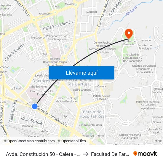 Avda. Constitución 50 - Caleta - Hospital to Facultad De Farmacia map