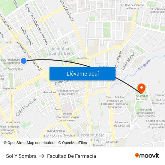 Sol Y Sombra to Facultad De Farmacia map
