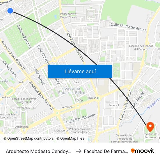 Arquitecto Modesto Cendoya 10 to Facultad De Farmacia map