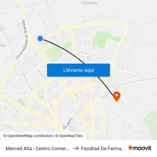 Merced Alta - Centro Comercial to Facultad De Farmacia map