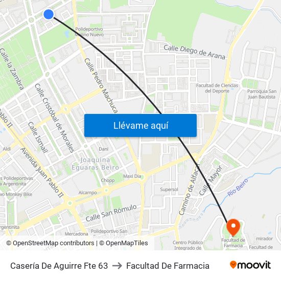 Casería De Aguirre Fte 63 to Facultad De Farmacia map