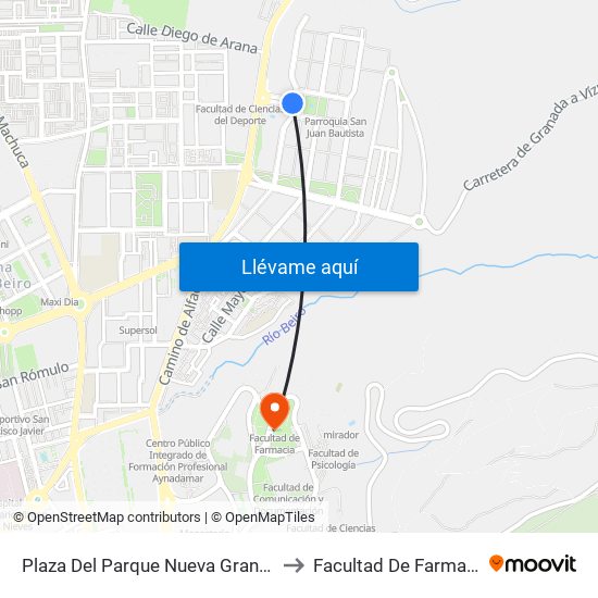 Plaza Del Parque Nueva Granada to Facultad De Farmacia map