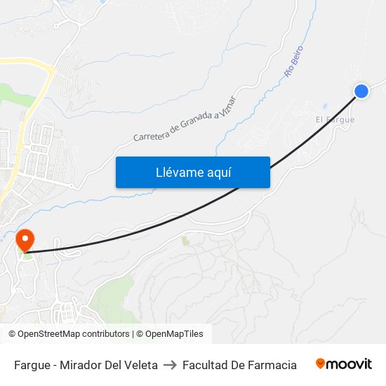 Fargue - Mirador Del Veleta to Facultad De Farmacia map