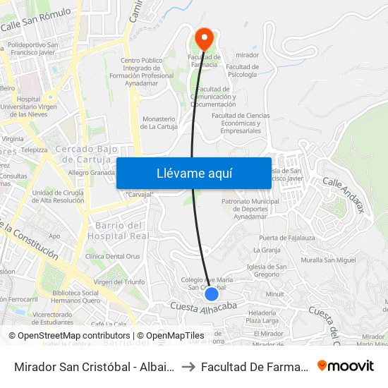 Mirador San Cristóbal - Albaicín to Facultad De Farmacia map