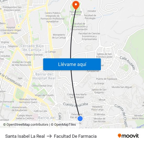 Santa Isabel La Real to Facultad De Farmacia map