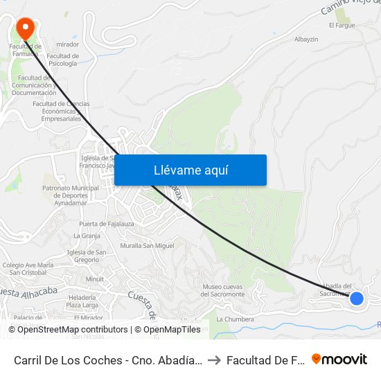 Carril De Los Coches - Cno. Abadía Del Sacromonte to Facultad De Farmacia map