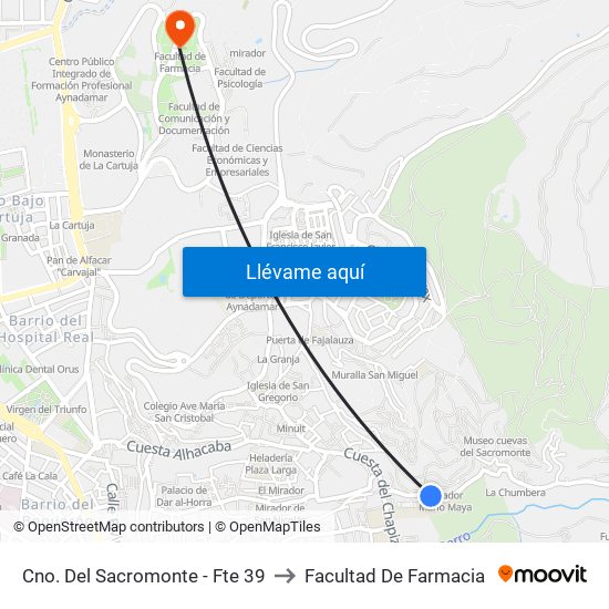 Cno. Del Sacromonte - Fte 39 to Facultad De Farmacia map