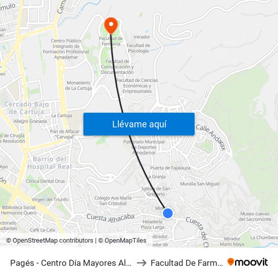 Pagés - Centro Día Mayores Albaicín to Facultad De Farmacia map