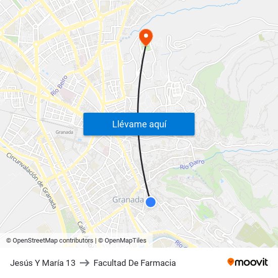 Jesús Y María 13 to Facultad De Farmacia map