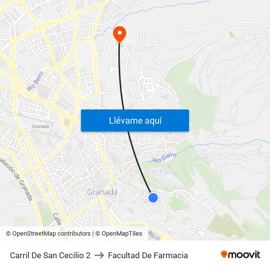 Carril De San Cecilio 2 to Facultad De Farmacia map