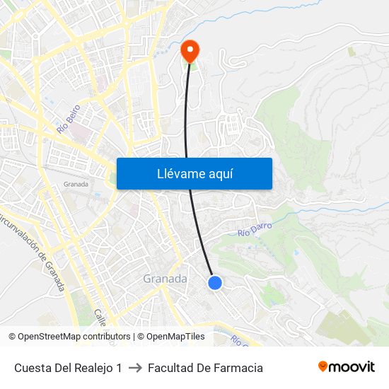 Cuesta Del Realejo 1 to Facultad De Farmacia map