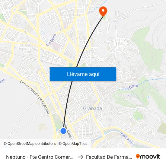 Neptuno - Fte Centro Comercial to Facultad De Farmacia map