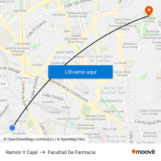 Ramón Y Cajal to Facultad De Farmacia map