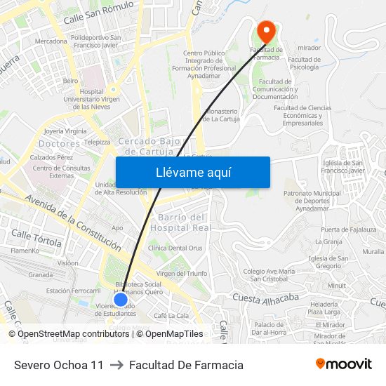 Severo Ochoa 11 to Facultad De Farmacia map