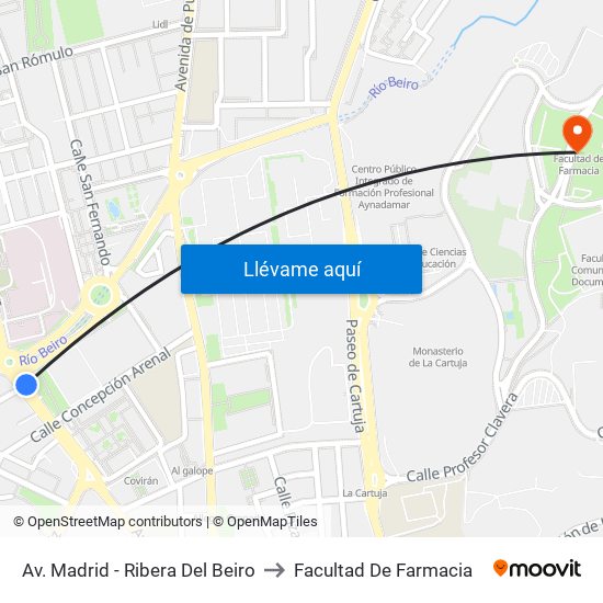 Av. Madrid - Ribera Del Beiro to Facultad De Farmacia map