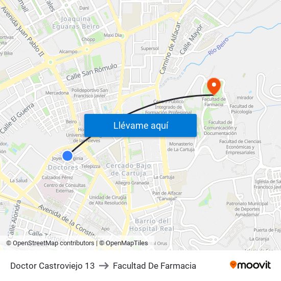 Doctor Castroviejo 13 to Facultad De Farmacia map
