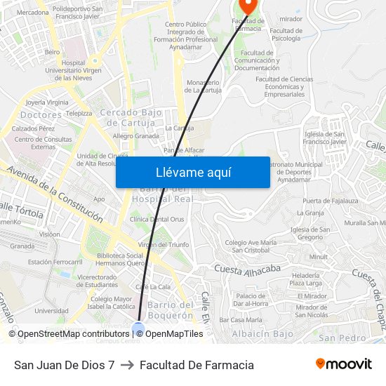 San Juan De Dios 7 to Facultad De Farmacia map
