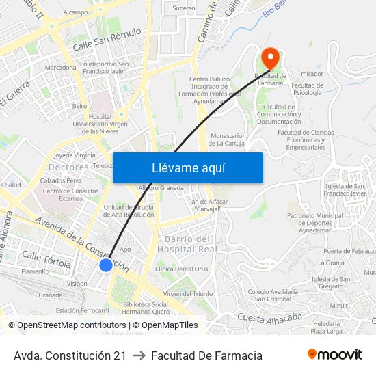 Avda. Constitución 21 to Facultad De Farmacia map