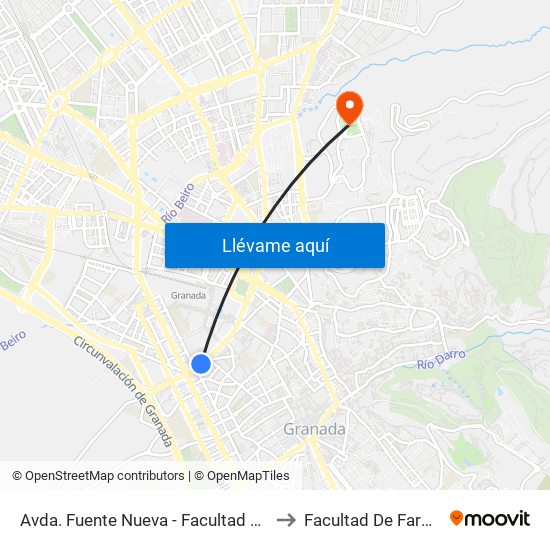 Avda. Fuente Nueva - Facultad Ciencias to Facultad De Farmacia map