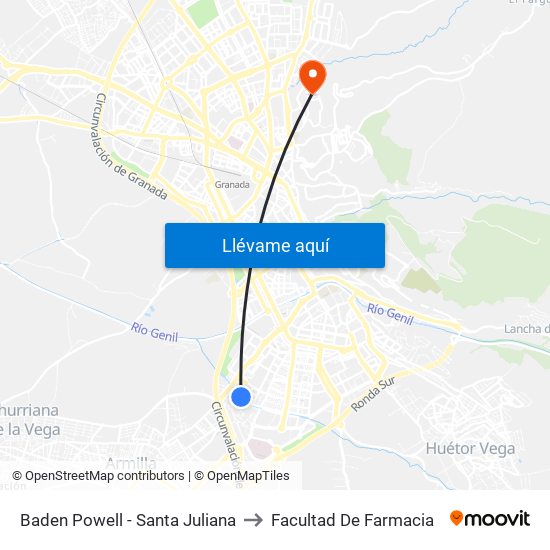 Baden Powell - Santa Juliana to Facultad De Farmacia map