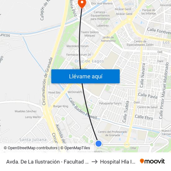Avda. De La Ilustración - Facultad Ciencias De La Salud to Hospital Hla Inmaculada map