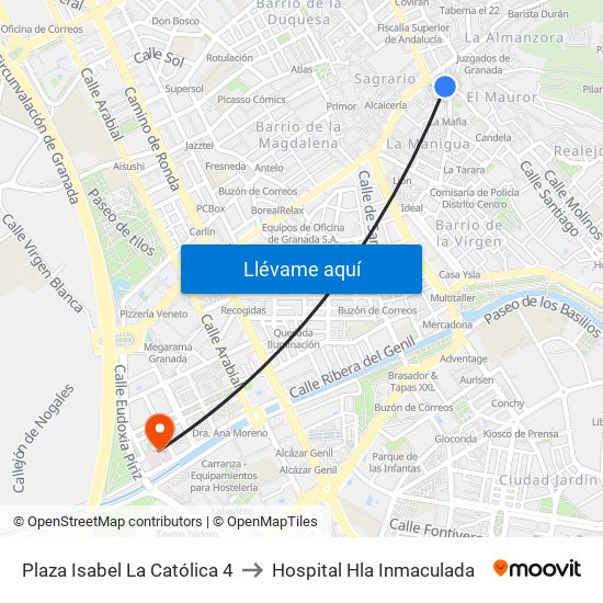 Plaza Isabel La Católica 4 to Hospital Hla Inmaculada map