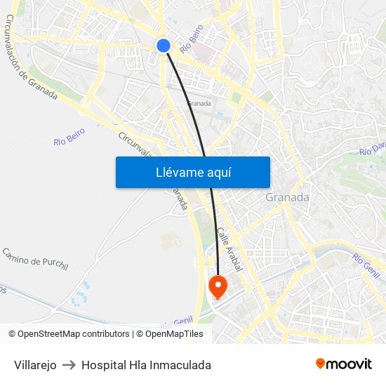 Villarejo to Hospital Hla Inmaculada map