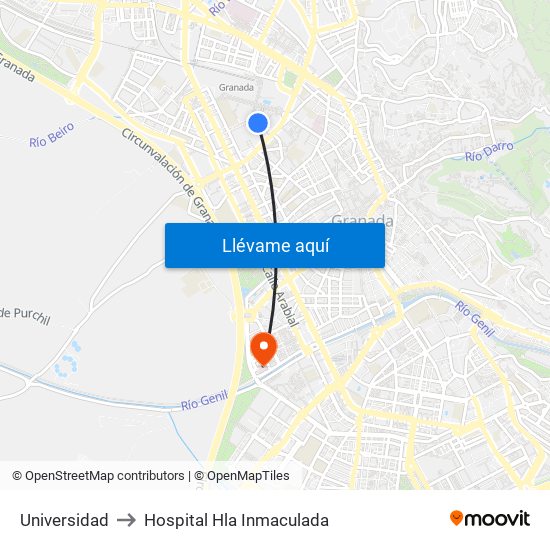 Universidad to Hospital Hla Inmaculada map