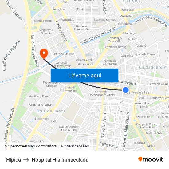 Hípica to Hospital Hla Inmaculada map